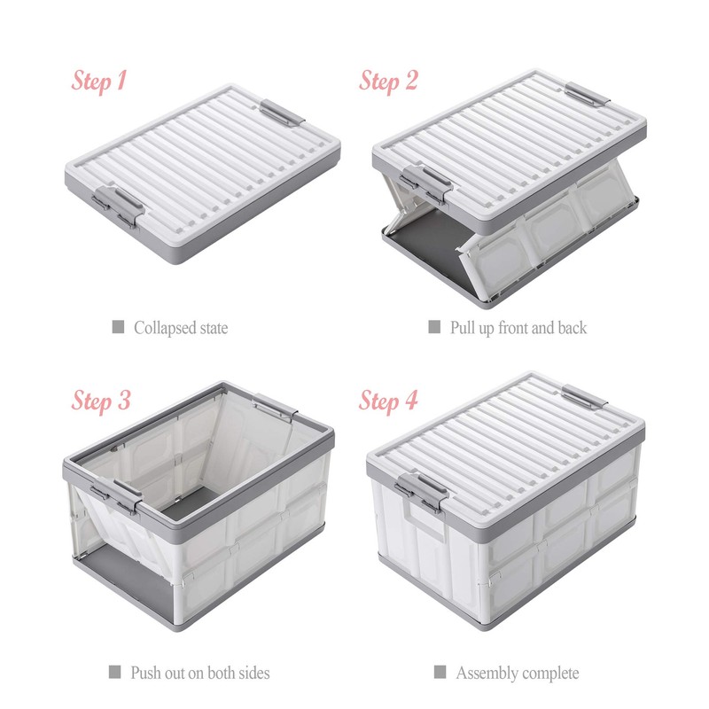 JUJIAJIA Collapsible Storage Bins with Lids 30L, Folding Plastic Stackable