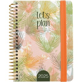 Grafoplas | Week to View Diary 2025 a6 | Design Amber Model | Spanish | Spiral | Hard Cover Lined Fabric | Elastic Closure | From January to December | Includes Stickers | FSC Certified