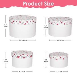 Briful Set of 4 Luxury Round Gift Boxes with Lids - White & Red Gift Box with Ribbon - Nested Cardboard Small Present Box for Birthdays, Weddings, Anniversaries, Christmas, and Valentine's Day