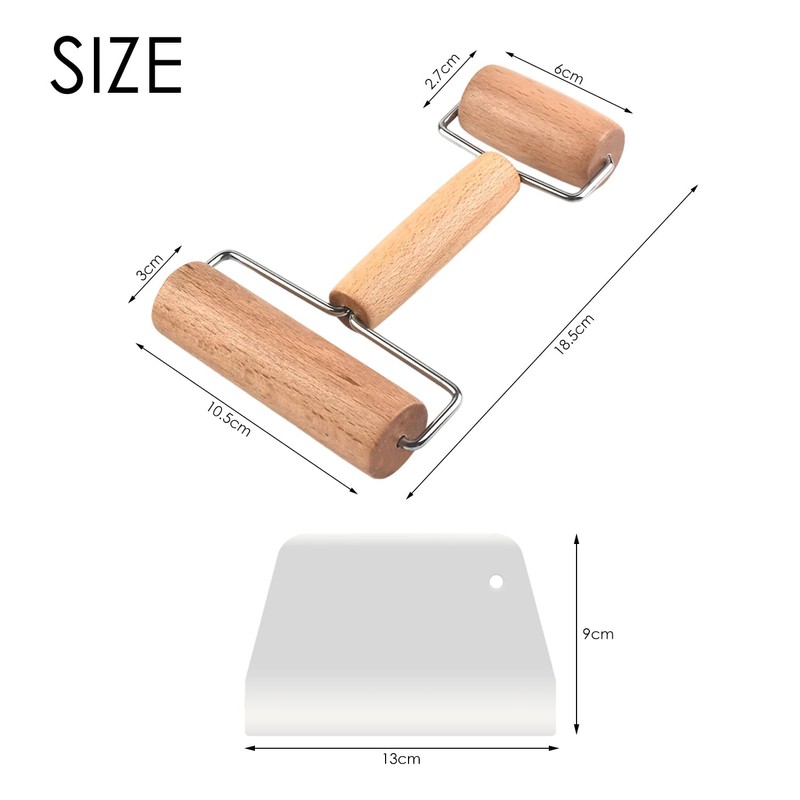1 Rolling Pin with Two Ends, 1 Dough Cutter, Wooden