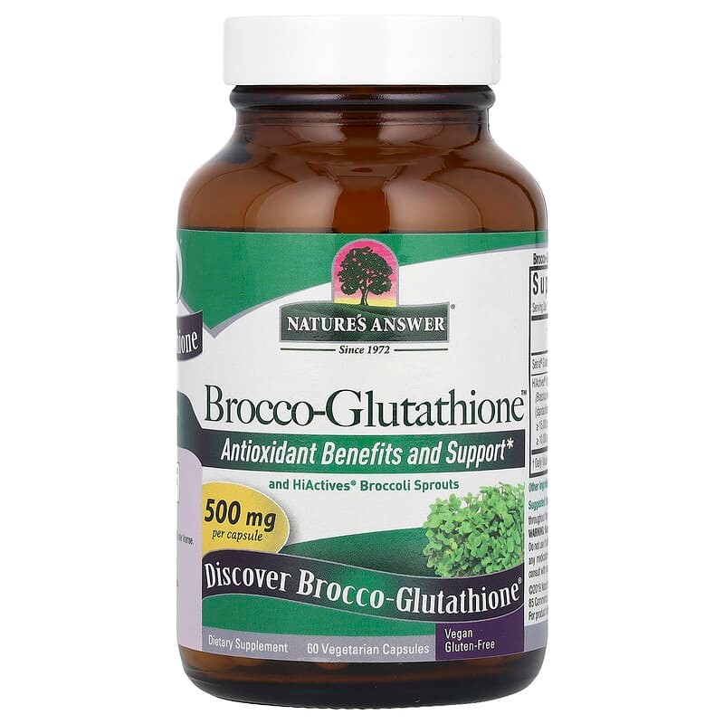Nature's Answer Brocoglutathione Reduced Glutathione Broccoli 500mg Vegetable Capsules 60