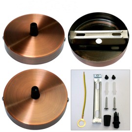 Vintage Hanging Pendant Light Modern Retro Industrial Style E27 Base Lamp Holder Fabric Cable Ceiling Roses in Antique Copper Light Fitting Flat Top Lamp Kit with Strap 100mm