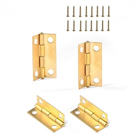 Butt Hinge, Stainless Steel Brass Folding Butt Hinges,Cabinet Doors Chest Lid Shelves Jewelry Box Small Wooden Cases Dollhouse Dolls Figure Furnitures Brass Hinge with Screws,4 Pack (0.94x0.62in)