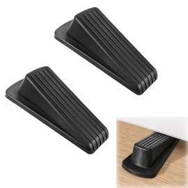 2 Pack Premium Rubber Door Stops, Sturdy Stackable Design for Carpet Heavy Duty Door, Fits Door Gaps, Black