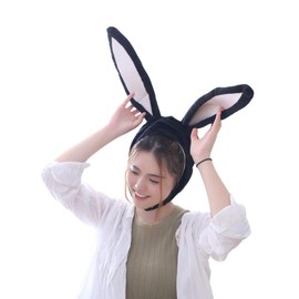 Holibanna Black Bunny Hat Plush Rabbit Ears Cute Party Costume Hat Women Animal Ears Hood Eastern Holiday Birthday Costume Cosplay Cap Headwear