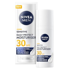 NIVEA MEN Sensitive Daily Protect Moisturiser SPF 30 (50ml), Moisturising Men's Face Cream Suitable For Sensitive Skin, Lightweight Face Moisturiser with UV Protection, Non-Greasy Formula