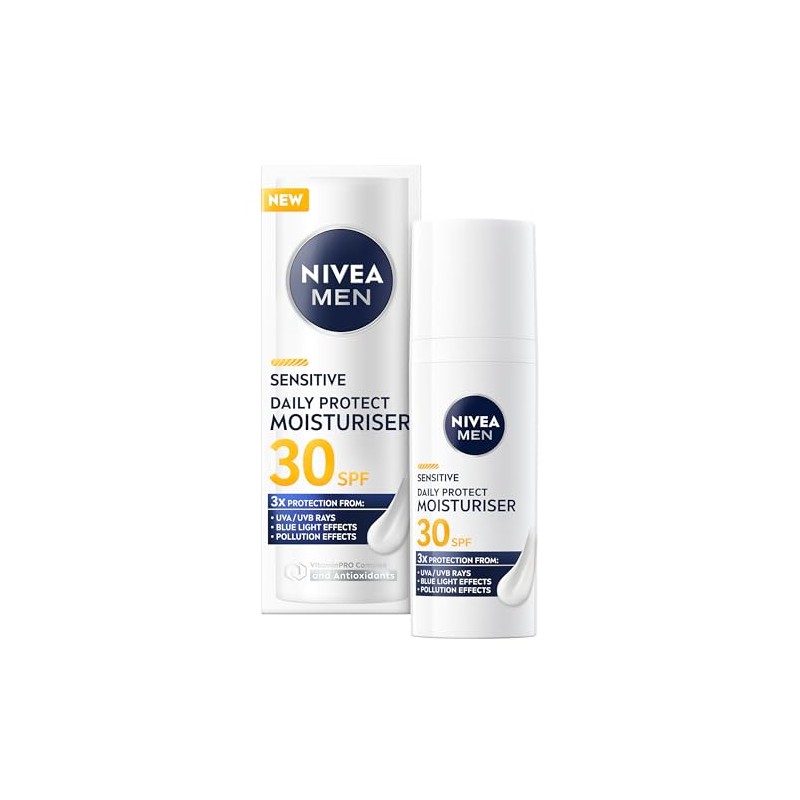 NIVEA MEN Sensitive Daily Protect Moisturiser SPF 30 (50ml), Moisturising