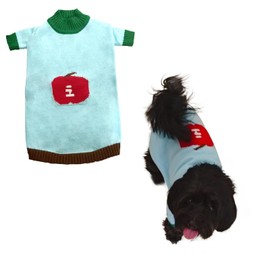 FluffgineerFall/Winter Dog & Cat Sweater - Cozy Knit Pullover for Small Pets, Light Blue with Red Apple Print, Warm & Breathable for Indoors/Outdoors, Anti-Shedding, Soft Yarn (XS/S/M/L/XL) (Medium)