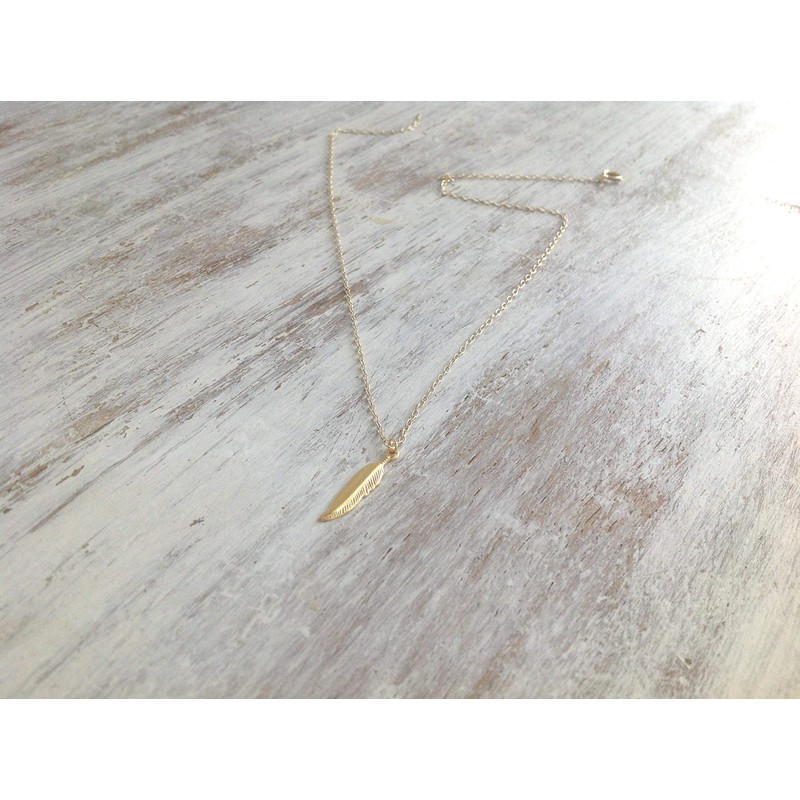 Customize Feather Necklace Gold Filled Dainty Feather Pendant Chain Boho