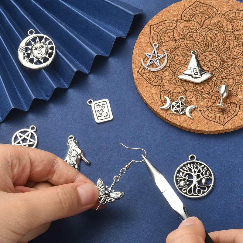 Stiesy 100Pcs 10 Styles Antique Style Witchcraft Theme Charms Tibetan