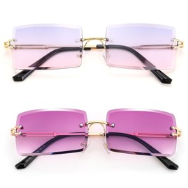 FEISEDY 2Pack Vintage Rimless Sunglasses Rectangle Frameless Candy Color Glasses Women Men B2642