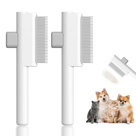 2PCS Cat & Dog Flea Comb - Self-Cleaning Metal Pet Grooming Brush FleaComb For Cats FleaComb Mennyback Cat Brush For Short Haired & Cats Grooming Comb For Removing Fleas, Tangles & Loose Fur(White)