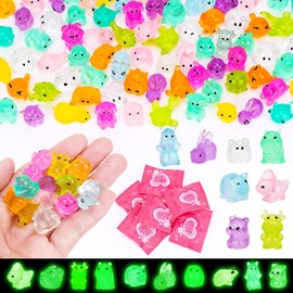 SelfTek 100 Pcs Luminous Mini Resin Animal Blind Bags - Resin Animals Variety Pack, Miniature Figurines Glow in The Dark for for Party Favors, Treasure Hunt Games, DIY Aquarium, Micro Landscape Decor