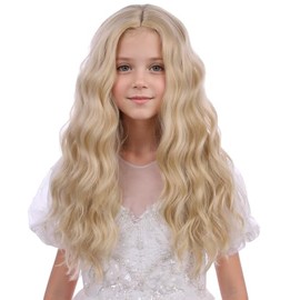 WAVELNM Kids Blonde Wig Girls Long Curly Wavy Wig Child Blond Middle Part Wig Kids Wigs Girls Synthetic Wigs with Wig Cap
