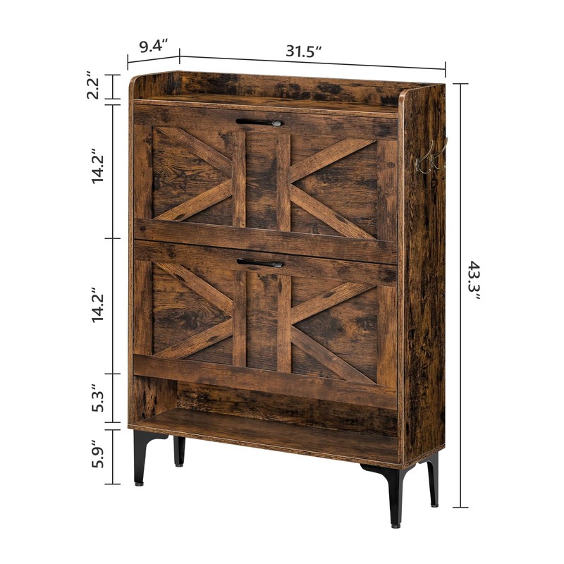 MAHANCRIS Shoe Storage Cabinet, Shoe Organizer with 2 Flip Drawers,