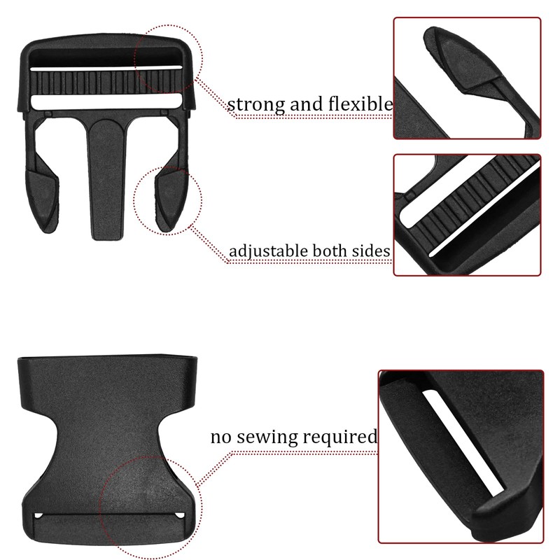 zeyedemo 20 Set Release Buckle Clips Rucksack Clips Tri-Glide Slides