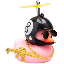 wonuu Rubber Duck Car Ornaments Pink Duck Car Dashboard Decorations Set with Propeller Helmet, Sunglasses, Gold Chain (W-Pink-Black 8)