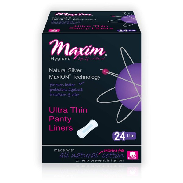 MaxION Cotton Panty Liners for Women, Natural Panty Liners, Ion Odor Control Pantie Liners, Chlorine Free, Chemical Free, Eco Friendly, 1 Pack of 24