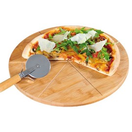Kesper 50462 Pizza-Teller mit Pizza-Schneider, Bambus, Maße: ø 32 cm, Stärke: 1.5 cm