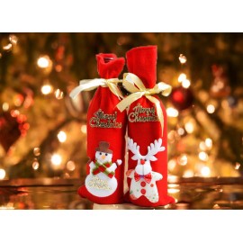 Unbranded Christmas Wine Bottle Covers ~ Pair of Reindeer and Snowman Red Covers