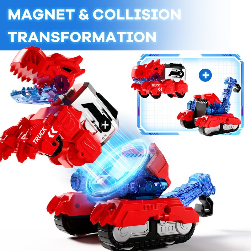iPlay, iLearn Kids Dinosaur Transforme Robot Toy, Magnetic Construction Trucks