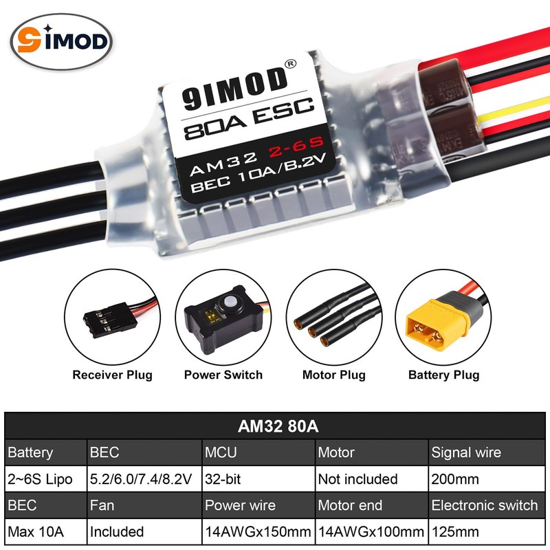 2-in-1 AM32 80A RC Crawler ESC, Brushless ESC 5.2-8.2V BEC