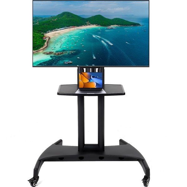 FAHKNS Rolling TV Stand with Adjustable Shelf - Portable Mobile