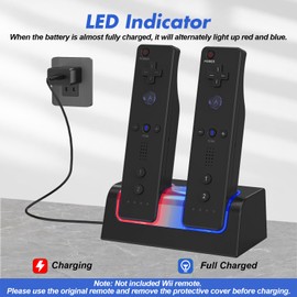 Remote Controller Charger for Wii/Wii U with 2 Pack 2800mAh Rechargeable Battery Pack, 2 Port Charging Station for Wii Controller, Remotes are not Included