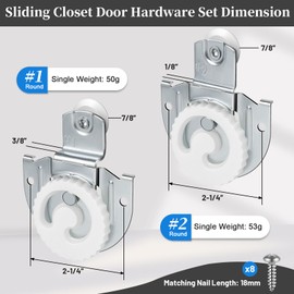 Sliding Closet Door Hardware Set, 4 Pack Sliding Wardrobe Door Hardware Roller Kit Includes Knob Adjustable Door Hooks and Screws