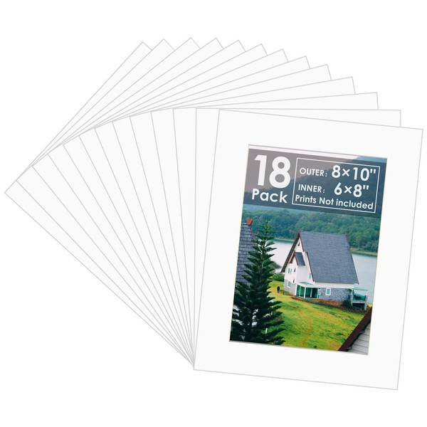 18 Pack White Picture Mats, 8x10 for 6x8 Picture Frame