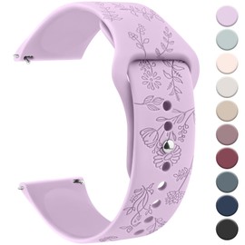 Meliya 20mm 22mm Flower Engraved Watch Bands Quick Release Replacement Wristband, Soft Silicone Bands Waterproof Sport Replacement Straps for Women Men (Light Purple, 20mm)