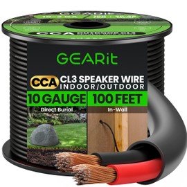 GearIT 10/2 Speaker Wire (100 Feet) 10 Gauge (Copper Clad Aluminum) - Outdoor Direct Burial in Ground/in Wall / CL3 CL2 Rated / 2 Conductors - CCA, Black 100ft