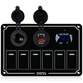 GGTA 6 Gang Marine Switch Panel Waterproof, Boat Rocker Switch Panel with Charger (PD,QC3.0) & Voltage Meter, 12V/24V Toggle Switch Panel for Automotive Modification、Boats、Outdoor