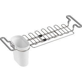 KOHLER K-5473-0 Multi-Purpose Over-The-Sink Drying Rack, Caddy with Kitchen Towel Bar Holder, Soaking Cup. Expandable 14.6" to 17.6", White
