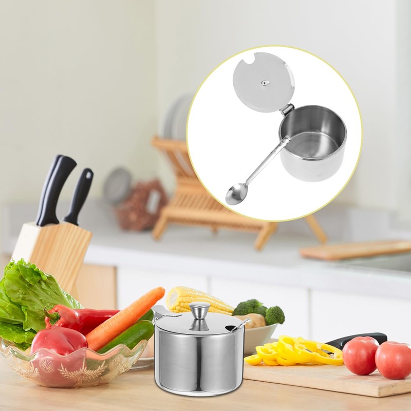 Alipis Compact Condiment Canisters Pots Set Stainless Steel Sugar Bowl