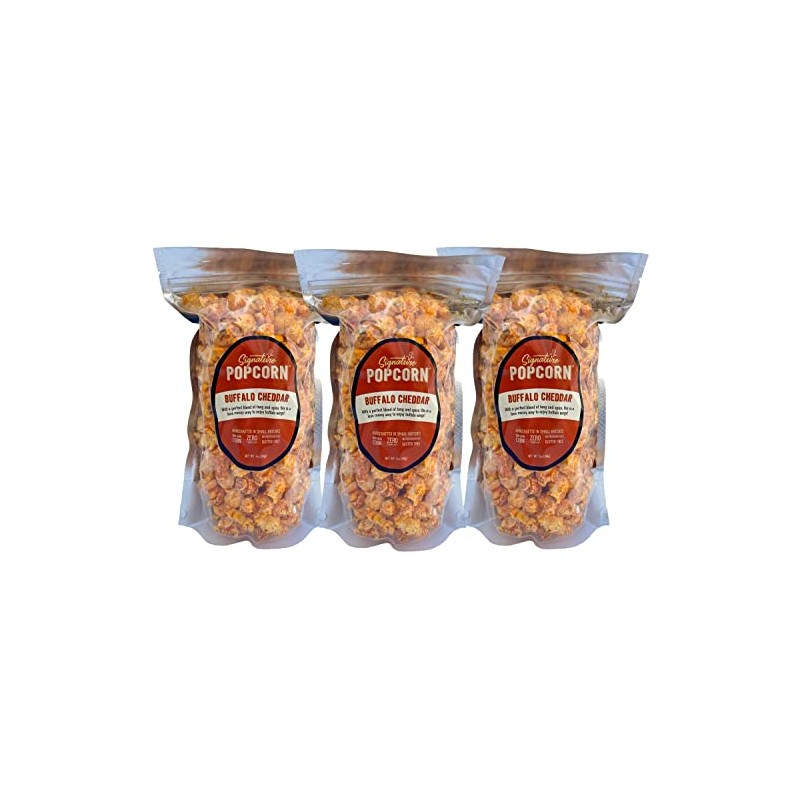 Signature Popcorn, 3-Pack Large Resealable Bags, Buffalo Cheddar, Gourmet Popcorn