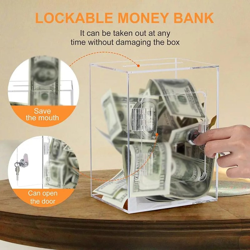 Oimzzr Clear Piggy Bank for Adults & Acrylic Lockable Money