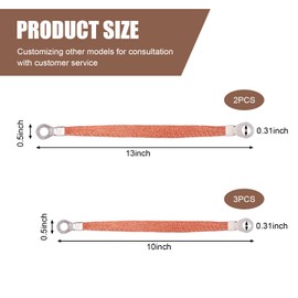 dawfall Pack-5 Car Engine Grounding Strap, 3 Pcs 9.8" + 2 Pcs 12.9" Flexible Copper Braided Multi-purpose Grounding Cable Strap, Bridge Cable Distribution Box Jumper Wires, Unviersal for Cars (Gold)