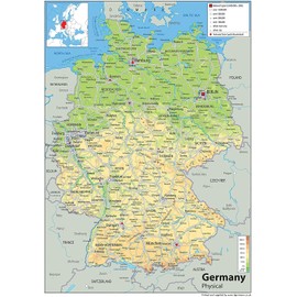 Germany Physical Map - 16.5 x 23.3 inches - Paper Laminated
