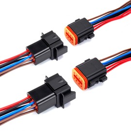 WOODGUILIN 8 Pin German DT Connector 8 Way Waterproof DT Automotive Electrical Plug Male Female Plug with 16 AWG Cable Wire for Cars, Trucks, Boats, LED. 2 Pairs (DT 8P Black)