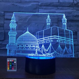 3D Islamic Castle Night Light Lamp 7/16 Color Change LED Lamp USB Powered Remote Control Valentines Decor Birthday Room Decoration