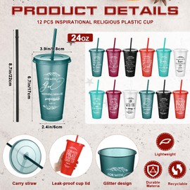 Havawish Inspirational Christian Gift Bible Verse Tumbler Bulk 24 oz Drinking Tumblers with Lids and Straw Religious Plastic Cup Thanksgiving Gift Christmas Gift for Church (Joyous Color,12)