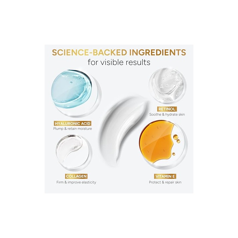 Retinol Cream for Face with Collagen & Hyaluronic Acid, Non-Greasy