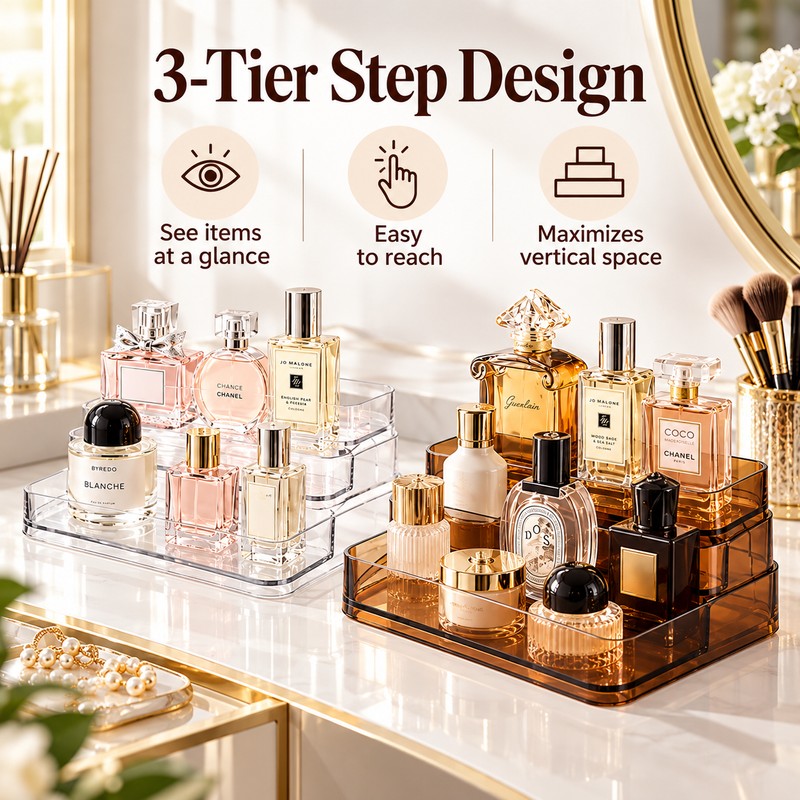 Transparent Cosmetic Organizer for Perfume & Makeup Storage – Sturdy