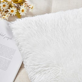 NordECO HOME Pack of 2 Faux Fur White Cushion Covers Luxury 50 x 50 Fluffy Decorative Fuzzy Square Throw Pillow Case 20 x 20 for Sofa Decor