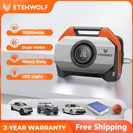 ETENWOLF VORTEX S6 Tire Inflator Portable Air Compressor for Heavy-duty Vehicles, Cordless Air Pump for Car & Inflatables with 19200mAh Battery, 100% Duty Cycle & Dual Cylinder Bike Pump - Color: Vivid Orange