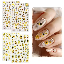 allydrew Colorful Self Adhesive Nail Art Decal Stickers (Set of 4), Yellow Flowers and Bees