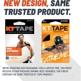 KT Tape, Pro Extreme Synthetic Kinesiology Athletic Tape, 20 Count, 10” Precut Strips