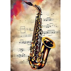 Diamond Art Painting Vintage Music Note Retro Musical Music Studio Saxophone Kit for Adults Diamond Art Painting by Number Kits Gem Art Wall Home Decor(Canvas 11.8 x15.8inch)