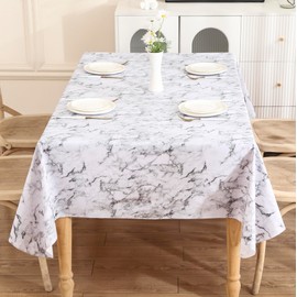 KONUO PO Vinyl Tablecloth with Flannel Backing Waterproof Oil-Proof Plastic Table Cloth Stain-Resistant Wipeable Rectangle or Square Table Cover for Indoor and Outdoor(Marbling, 60X84 Inch)